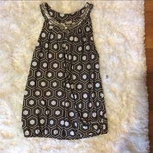 NWOT INC sleeveless blouse with sequins black and beige Geo print Size S